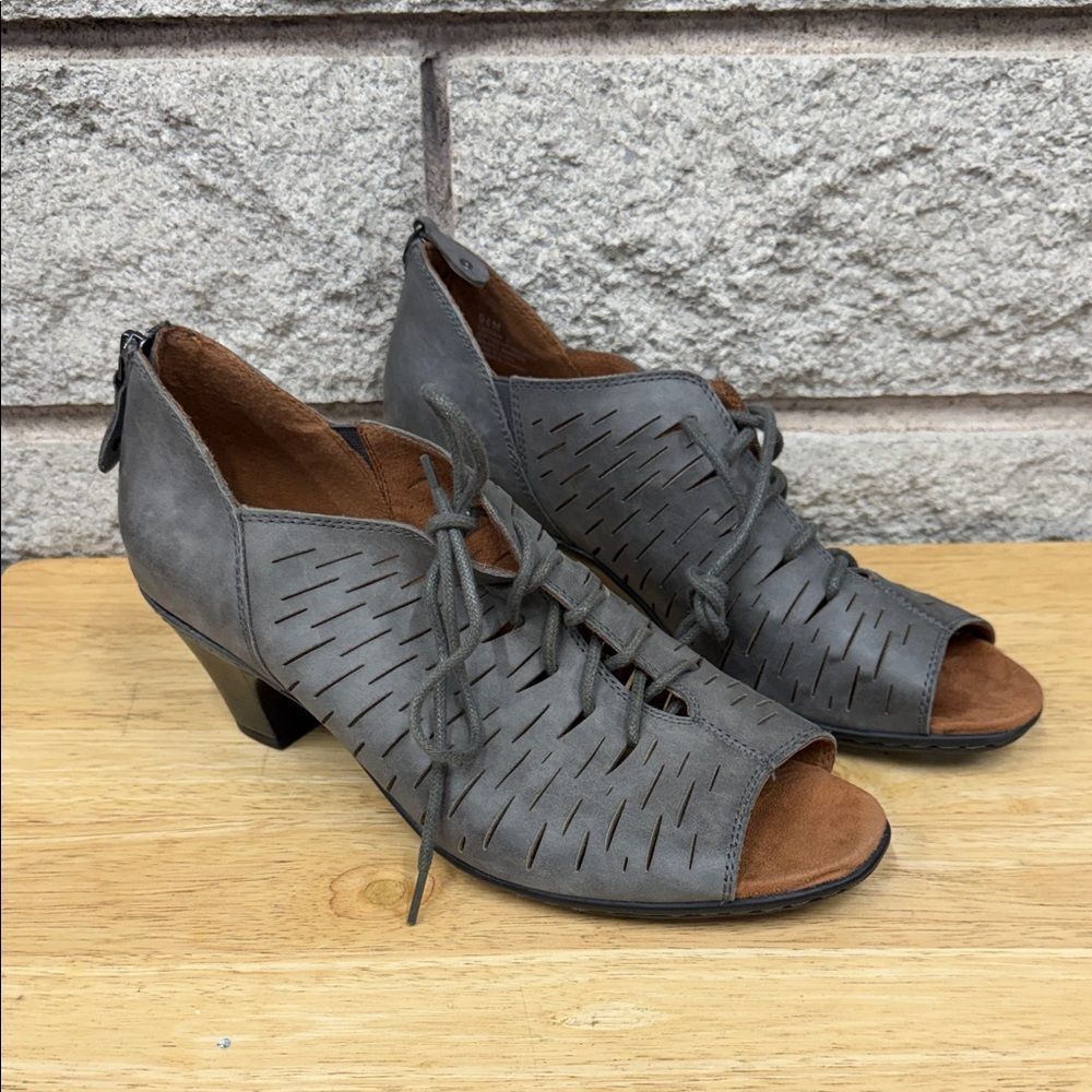 Women’s Gray Lace-Up Peep Toe Heels